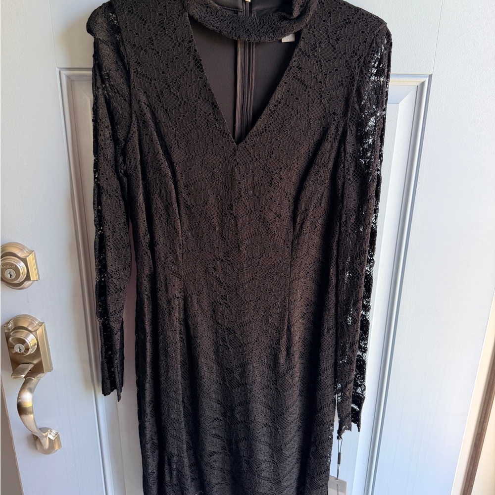 Black Karl Lagerfeld Lace Long-Sleeve V-Neck Dress